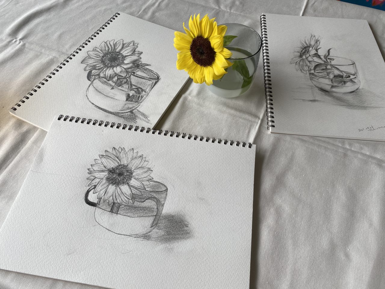 岡山で小学生と一緒に鉛筆デッサン（ヒマワリ） | 地元岡山拠点の非